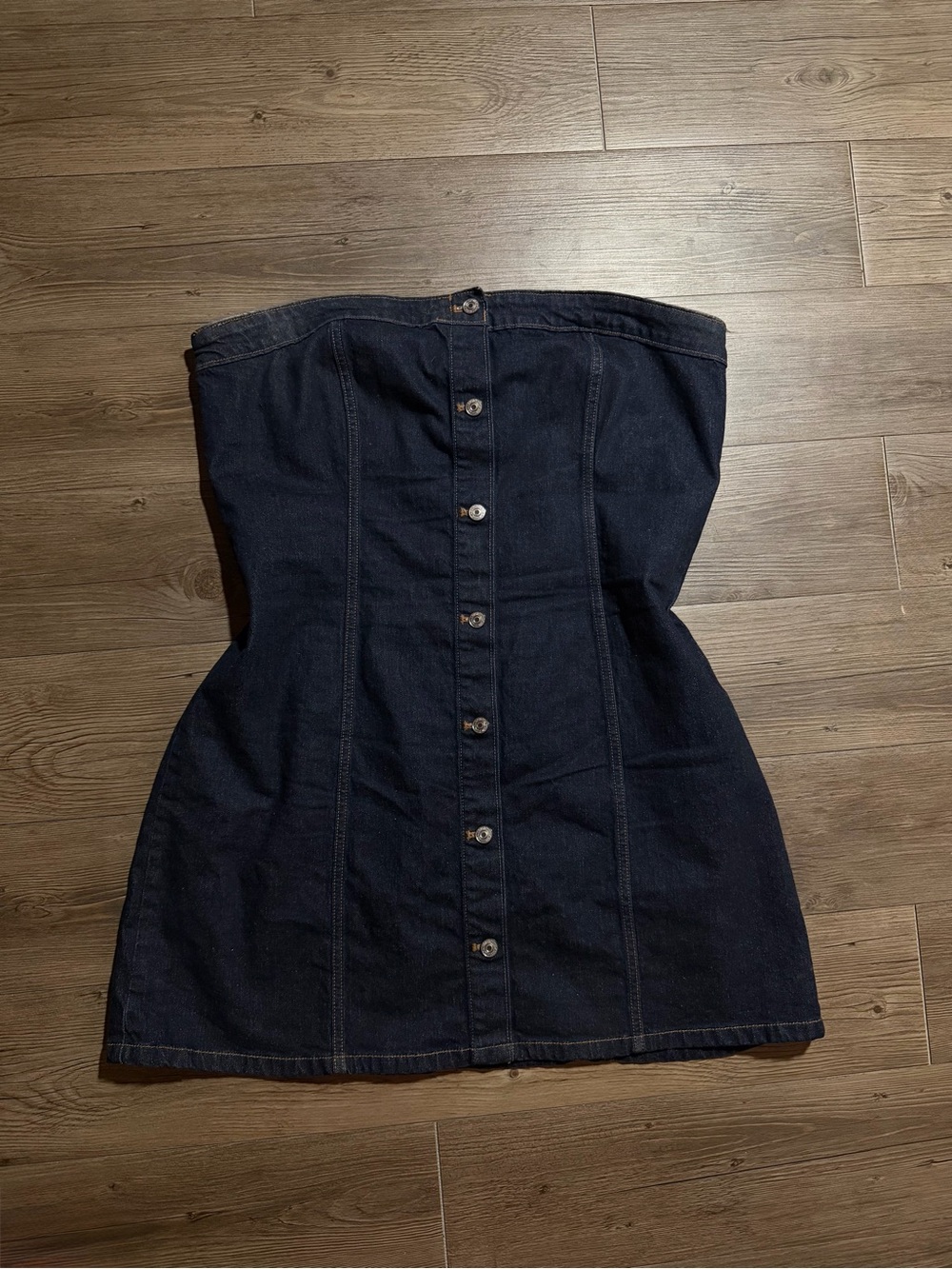 Abercrombie & Fitch Strapless Dark Navy Denim Button-Front Dress